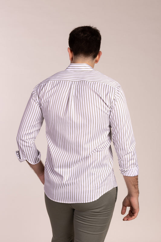 Camisa Popelin Rayas Kaki | Úbeda