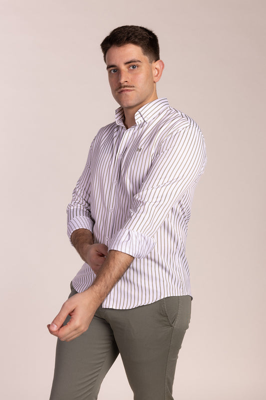 Camisa Popelin Rayas Kaki | Úbeda