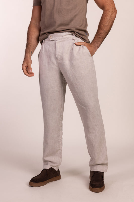 Pantalón Lino Pinzas Beige