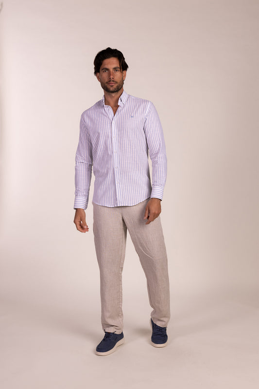 Camisa Lino Raya Celeste | Grazalema