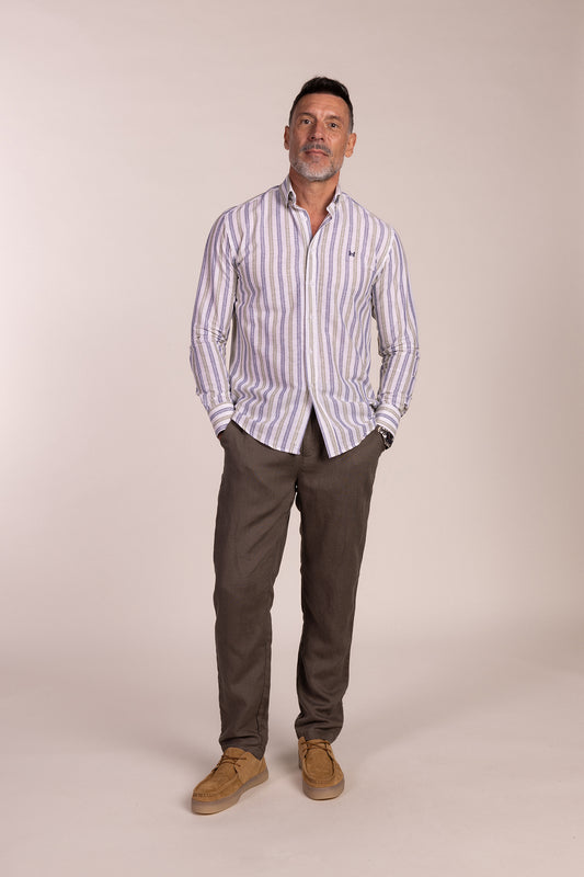 Camisa Lino Multiraya Verde | Coín