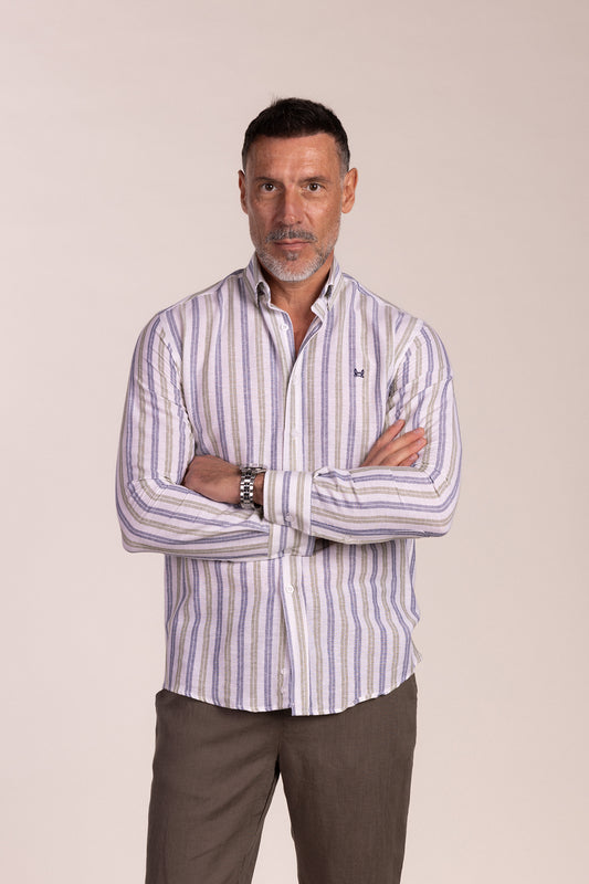 Camisa Lino Multiraya Verde | Coín