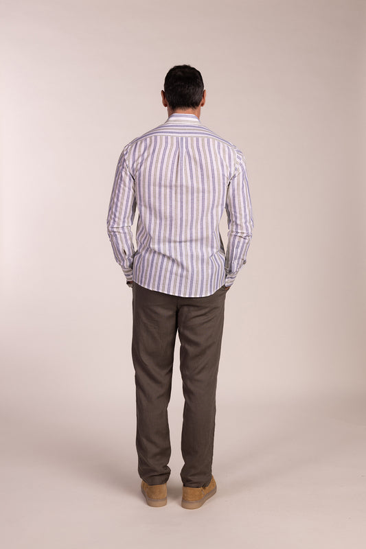 Camisa Lino Multiraya Verde | Coín