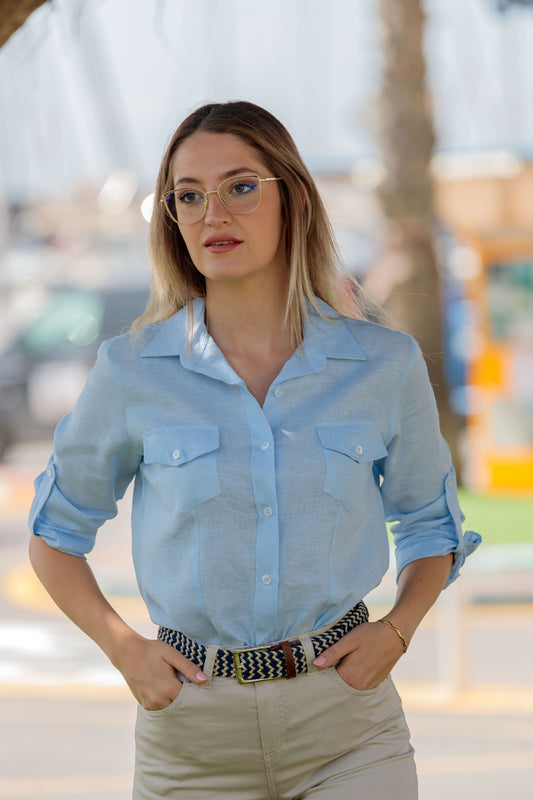 Camisa Chica Lino Celeste