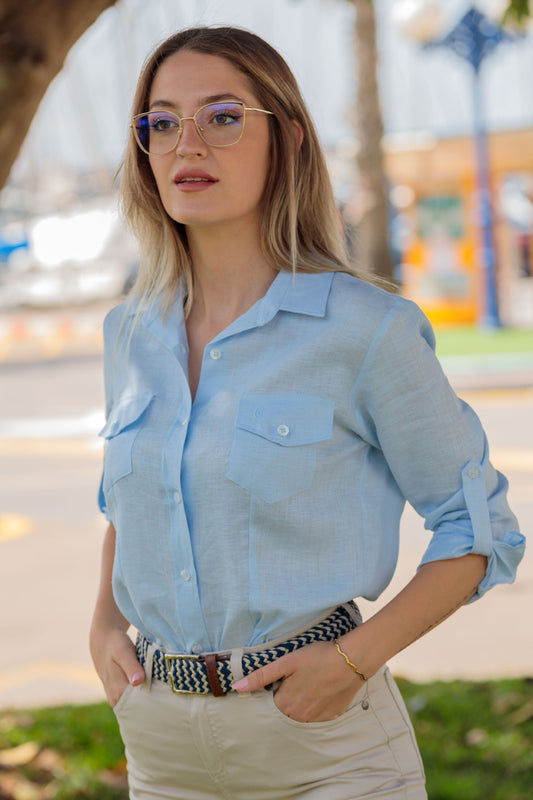 Camisa Chica Lino Celeste