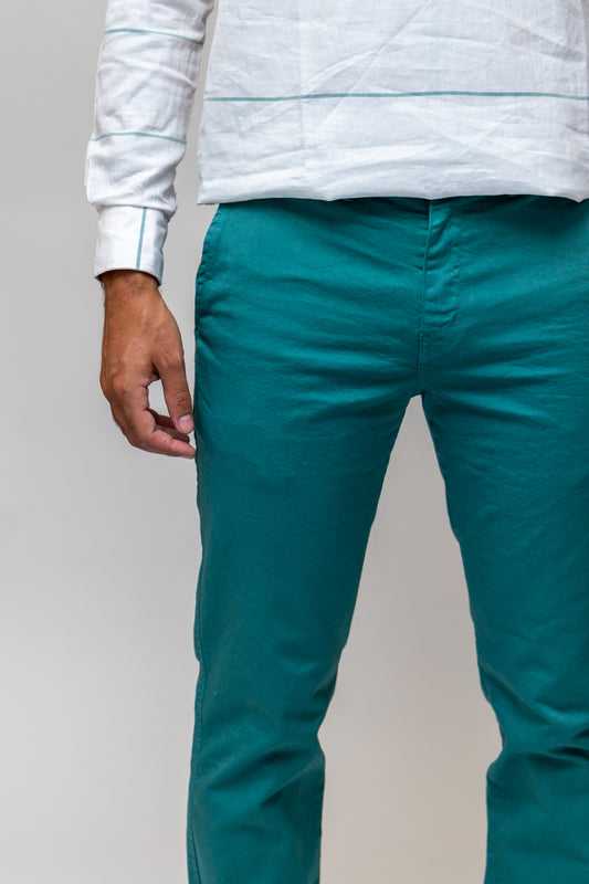 Pantalón Chino Elástico Verde Azulado | Jesulín