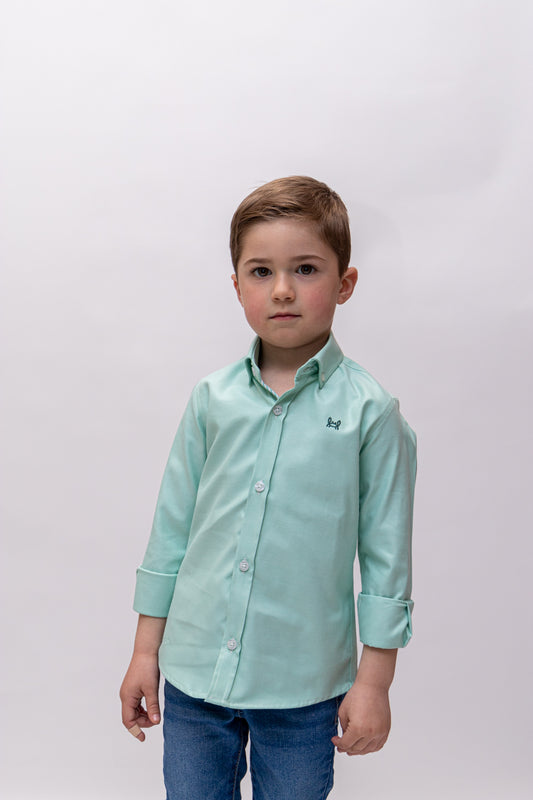Camisa Infantil Oxford Lisa Verde Agua | Ronda