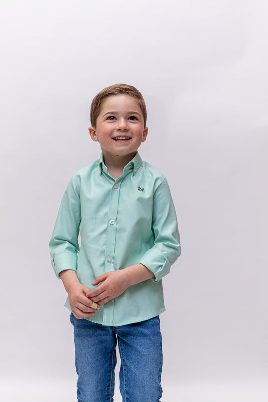 Camisa Infantil Oxford Lisa Verde Agua | Ronda