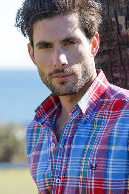 Camisa Lino Cuadro Azul | Tenerife