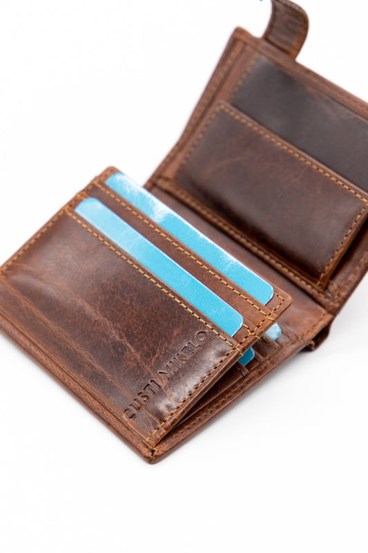 Cartera Broche Vertical Cuero Marrón Claro