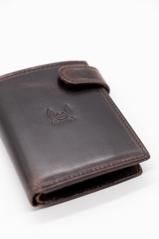 Cartera Broche Vertical Cuero Marrón Oscuro