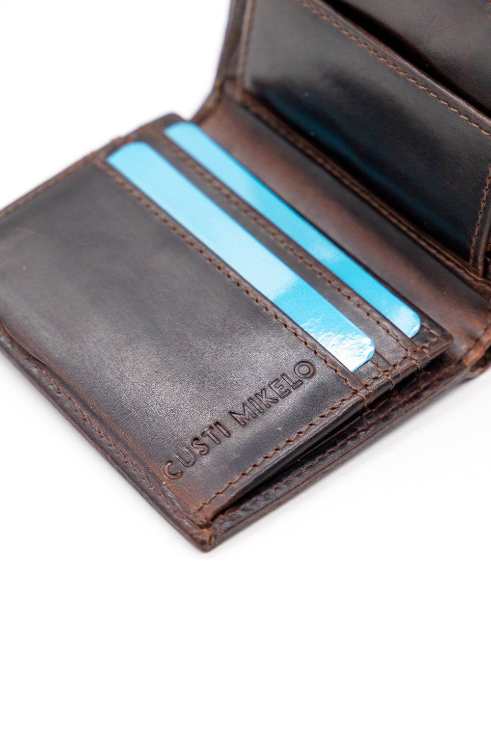 Cartera Broche Vertical Cuero Marrón Oscuro