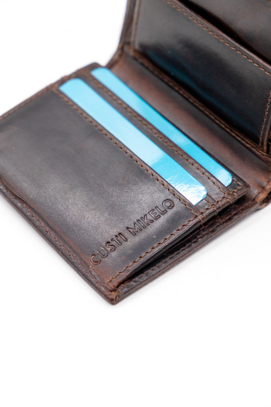 Cartera Broche Vertical Cuero Marrón Oscuro