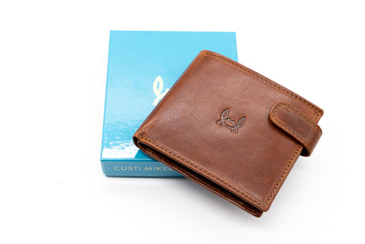 Cartera Broche Horizontal Cuero Marrón Claro