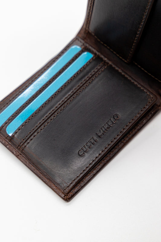 Cartera Broche Horizontal Cuero Marrón Oscuro