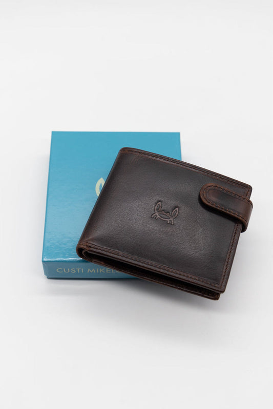 Cartera Broche Horizontal Cuero Marrón Oscuro