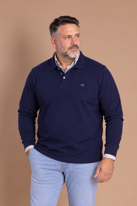Polo basique manches longues | Bleu marine
