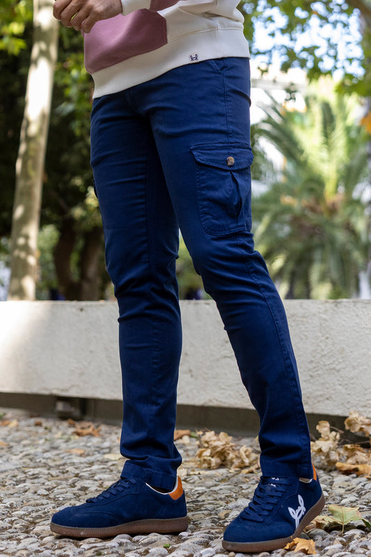 Pantalón Cargo Cintura Elástica Marino