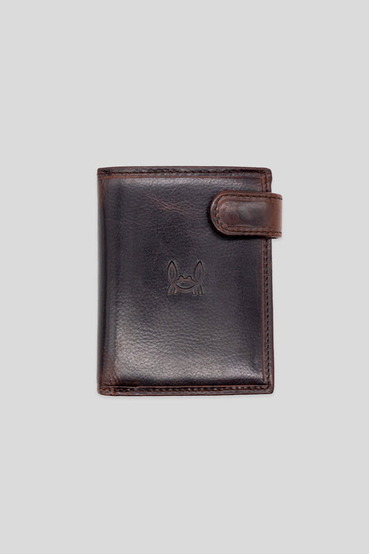 Cartera Broche Vertical Cuero Marrón Oscuro