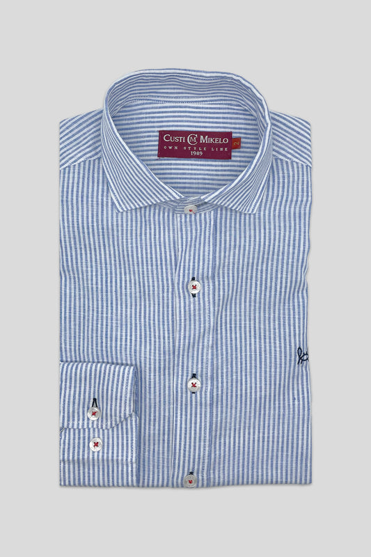 Camisa Lino Rayas Azul Marino | Gijón