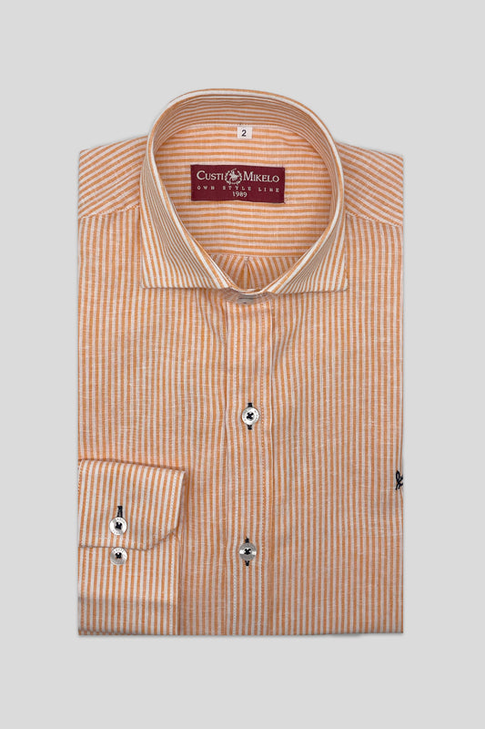 Camisa Lino Rayas Salmón | Gijón