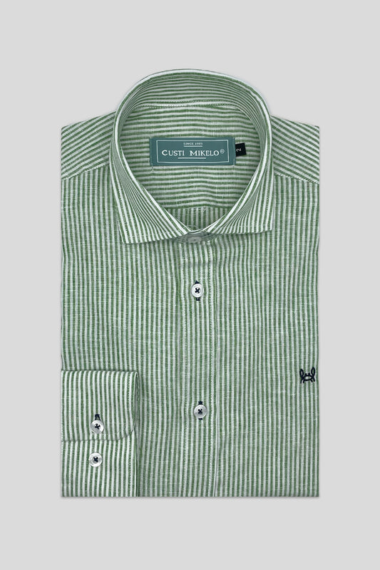 Camisa Lino Rayas Verde | Gijón