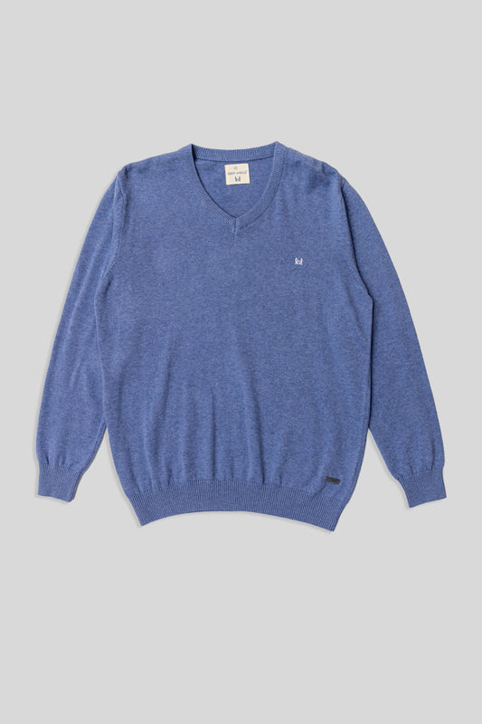 Jersey Básico Cuello Pico Azul Medio