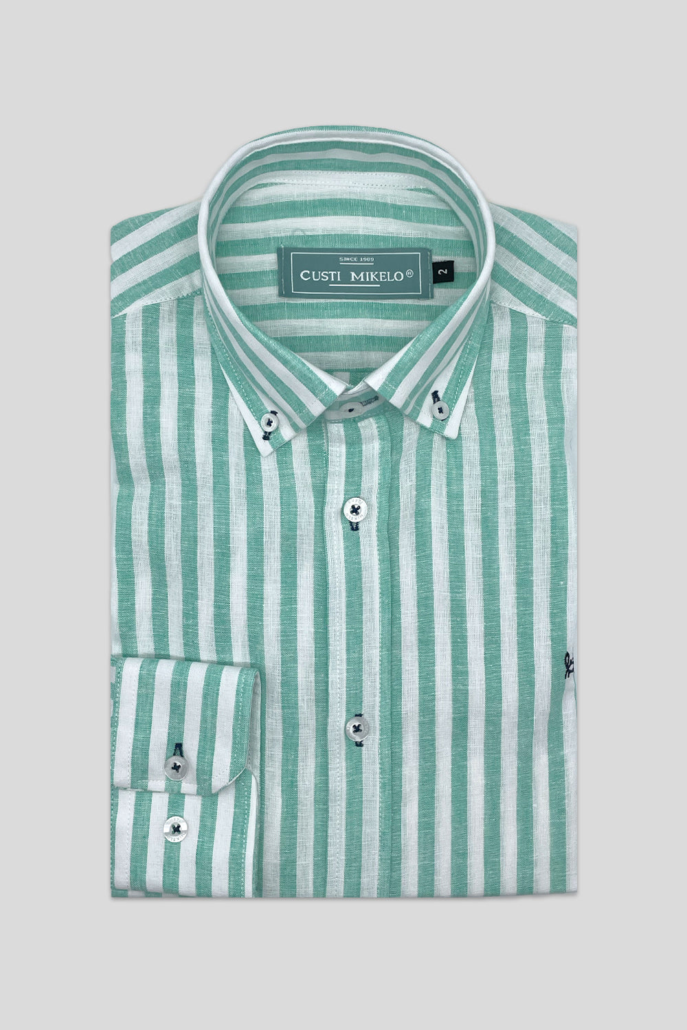 Camisa Lino Rayas Verde | Baza