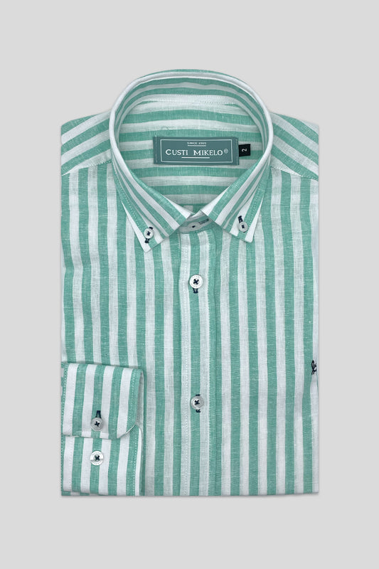 Camisa Lino Rayas Verde | Baza