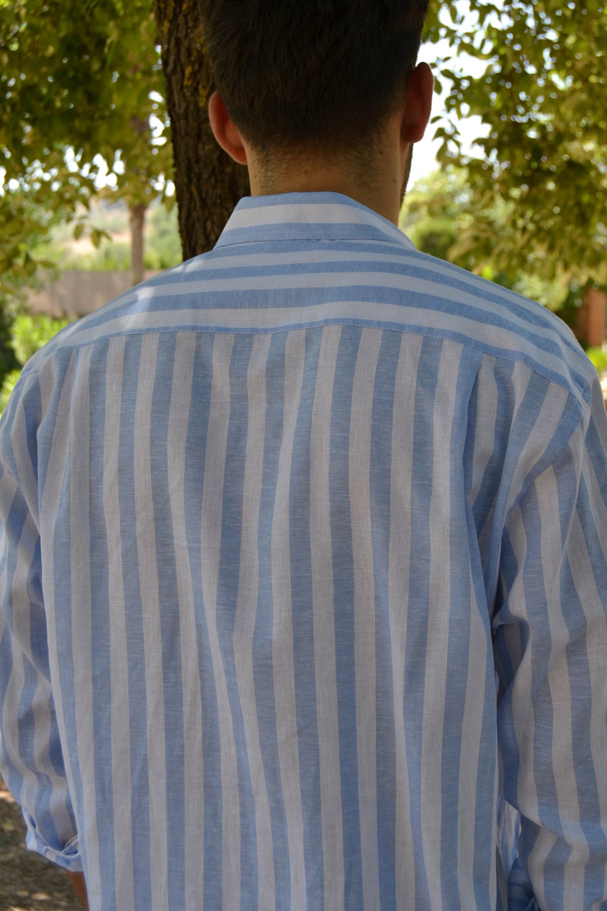 Camisa Lino Rayas Celeste | Baza