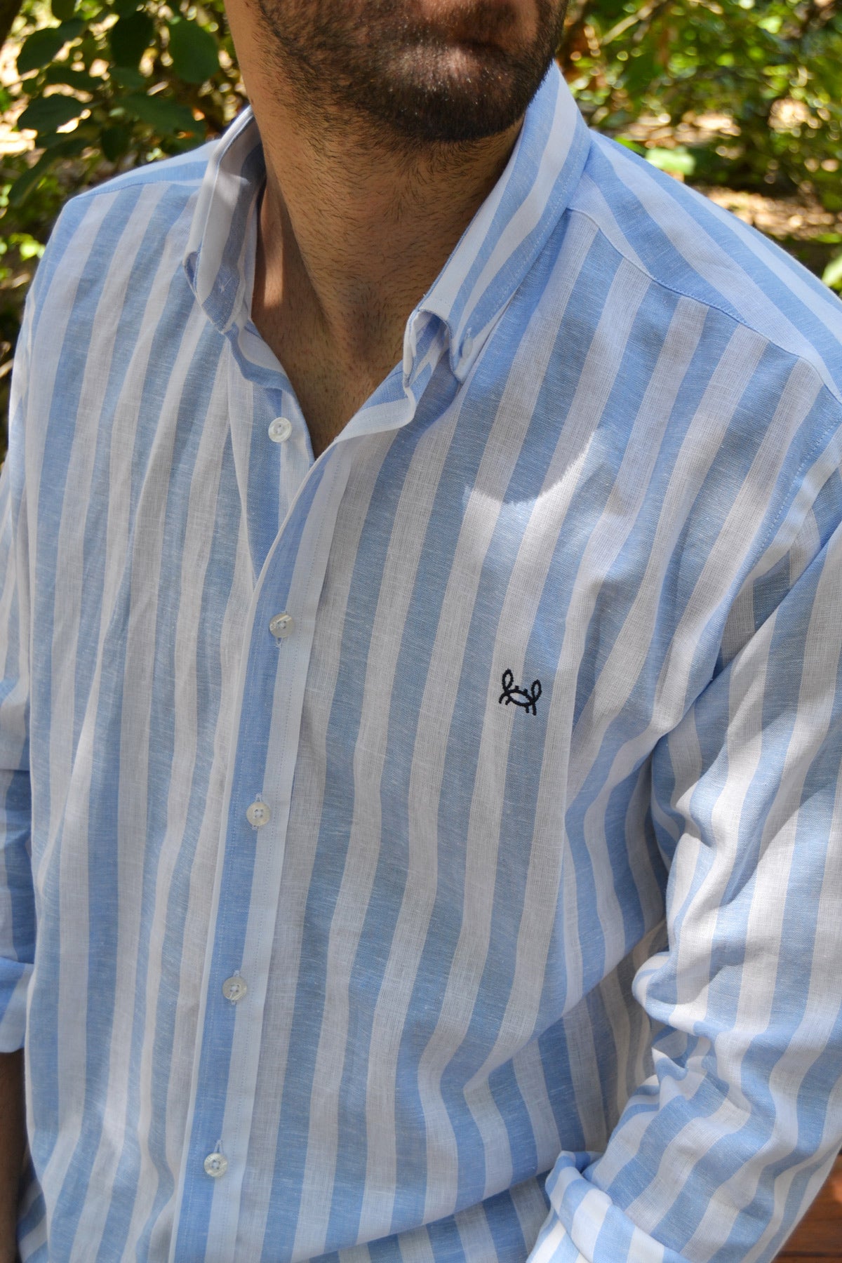 Camisa Lino Rayas Celeste | Baza