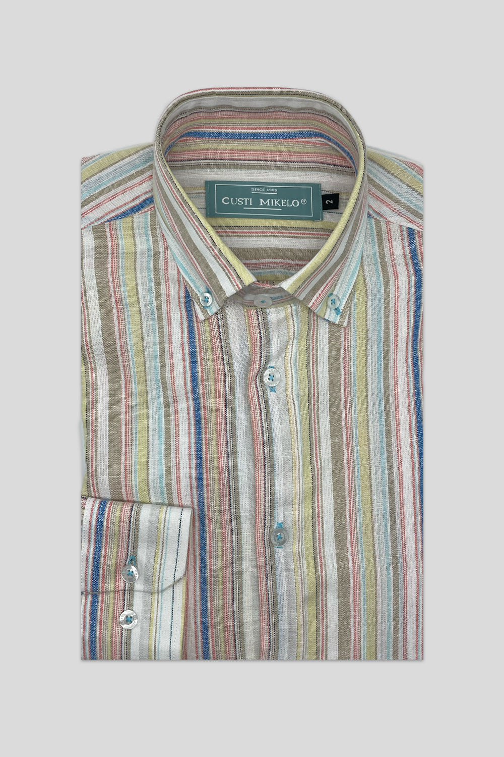 Camisa Lino Rayas Beige | Sagunto