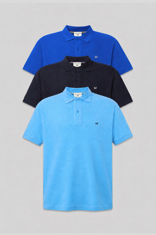 3Pack polo manga corta | Tinta-Marino-Celeste