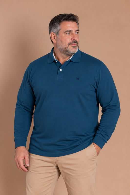 Polo basique manches longues | Bleu pétrole