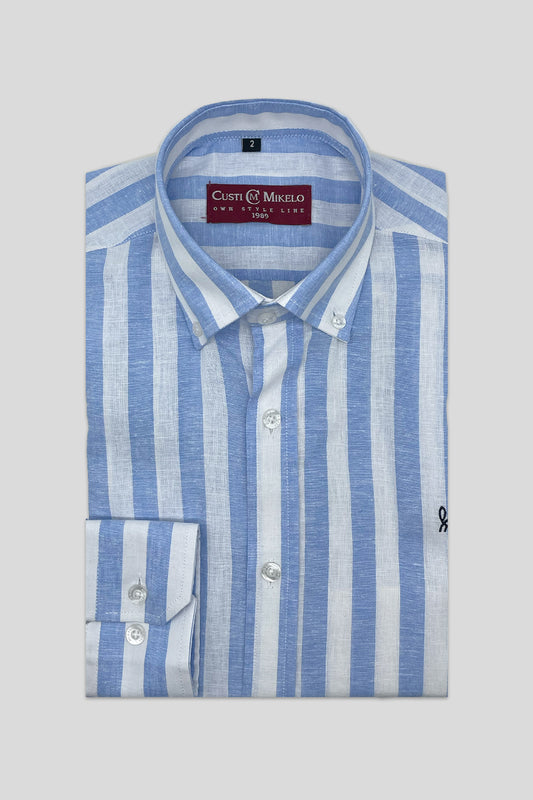 Camisa Lino Rayas Celeste | Baza