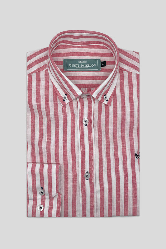 Camisa Lino Rayas Rosa | Baza