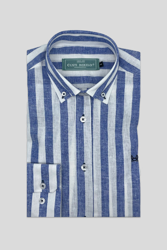 Camisa Lino Rayas Azul | Baza