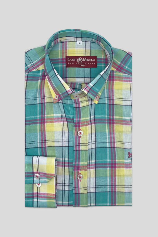 Camisa Lino Cuadro Verde | Tenerife