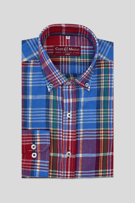 Camisa Lino Cuadro Azul | Tenerife