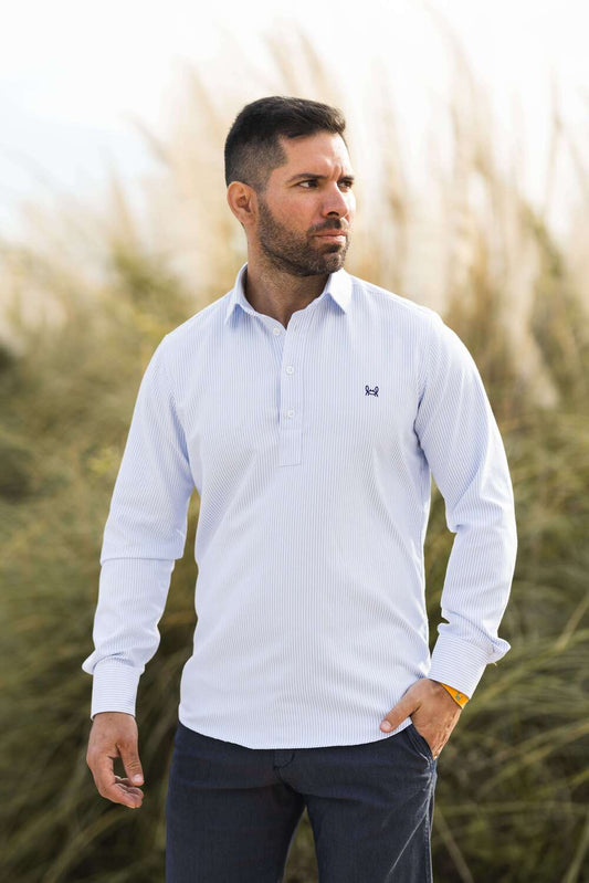 Polera Rayas Oxford Azul Celeste