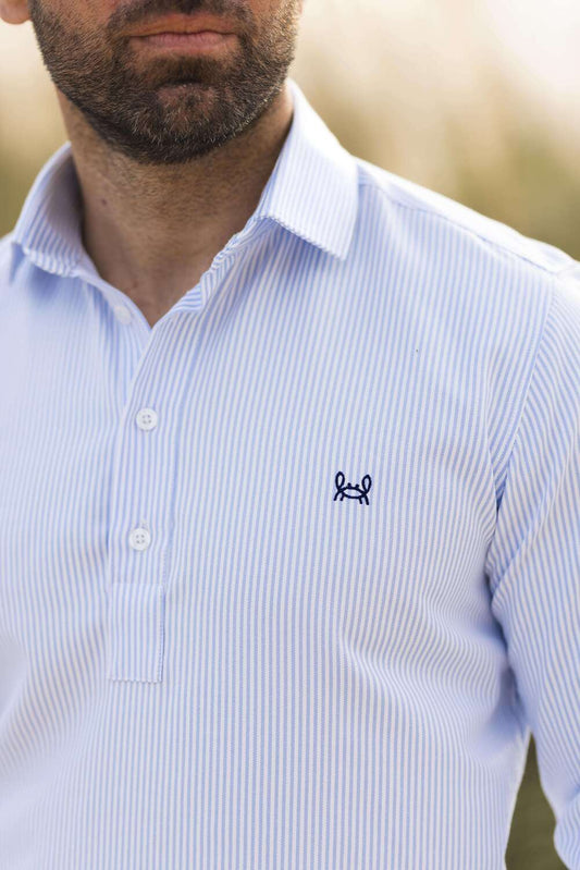 Polera Rayas Oxford Azul Celeste
