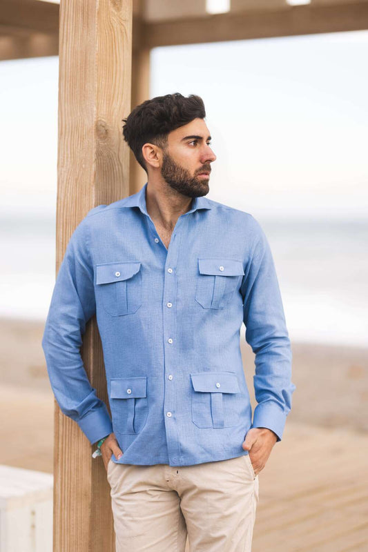 Guayabera Lino Azul