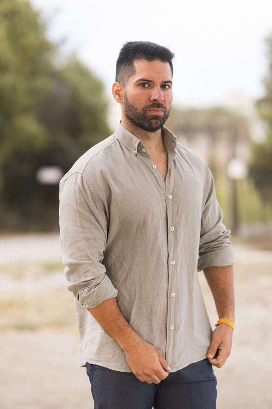 Camisa Lino Verde Militar | Lanzarote