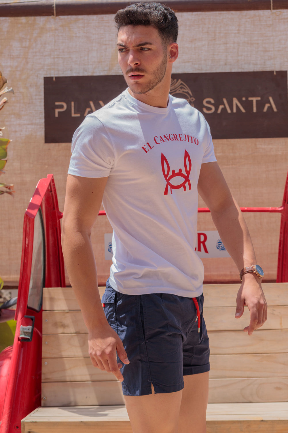 Camiseta cangrejito blanco rojo
