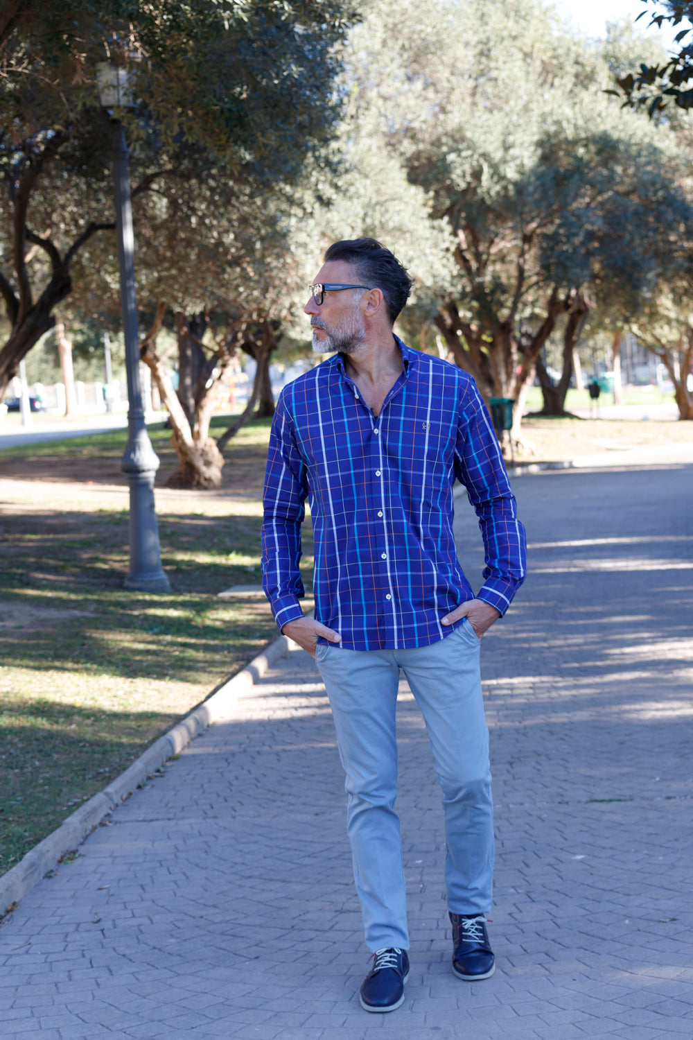 Camisa Azul Cuadro Naranja | Toledo