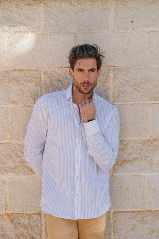 Camisa Lino Rayas Celeste | Manacor