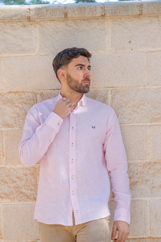 Camisa Lino Rayas Rosa | Gijón