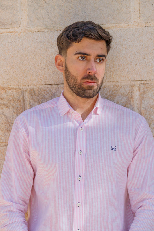Camisa Lino Rayas Rosa | Gijón