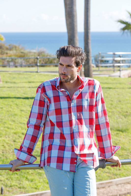 Camisa Lino Cuadro Rojo | Tenerife