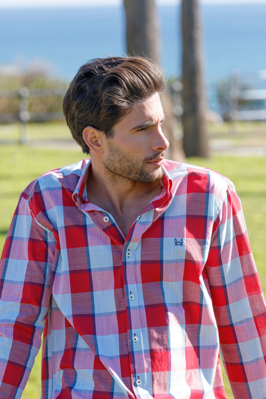 Camisa Lino Cuadro Rojo | Tenerife